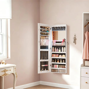 Lighted Mirror Jewelry Armoire with Wall-Mounted Storage Cabine  Wooden Bazar