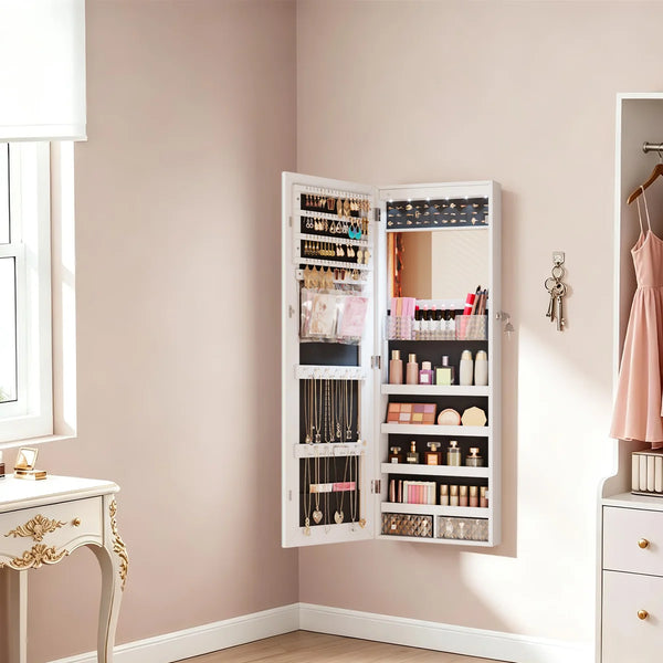 Lighted Mirror Jewelry Armoire with Wall-Mounted Storage Cabine  Wooden Bazar