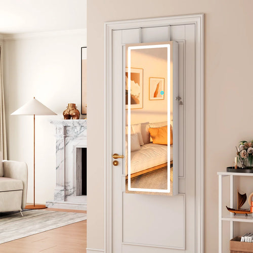 Lighted Mirror Jewelry Armoire with Wall-Mounted Storage Cabine  Wooden Bazar
