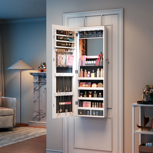 Lighted Mirror Jewelry Armoire with Wall-Mounted Storage Cabine  Wooden Bazar