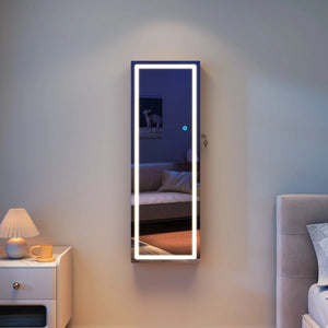 Lighted Mirror Jewelry Armoire with Wall-Mounted Storage Cabine  Wooden Bazar