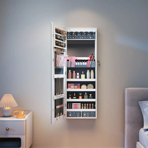 Lighted Mirror Jewelry Armoire with Wall-Mounted Storage Cabine  Wooden Bazar