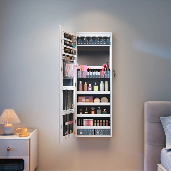 Lighted Mirror Jewelry Armoire with Wall-Mounted Storage Cabine  Wooden Bazar