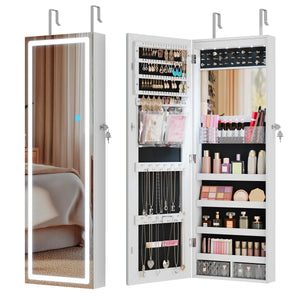 Lighted Mirror Jewelry Armoire with Wall-Mounted Storage Cabine  Wooden Bazar