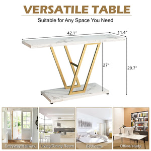 Console Table with Gold Geometric Base for Entryway, Hallway & Living Room – Modern Accent Table  Wooden Bazar