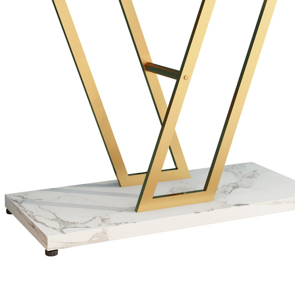 Console Table with Gold Geometric Base for Entryway, Hallway & Living Room – Modern Accent Table  Wooden Bazar