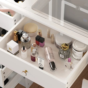 43.3" Makeup Vanity Desk with Tri-Fold LED Lighted Mirror, 9 Drawers and Hidden Storage for Bedroom  Wooden  bazar