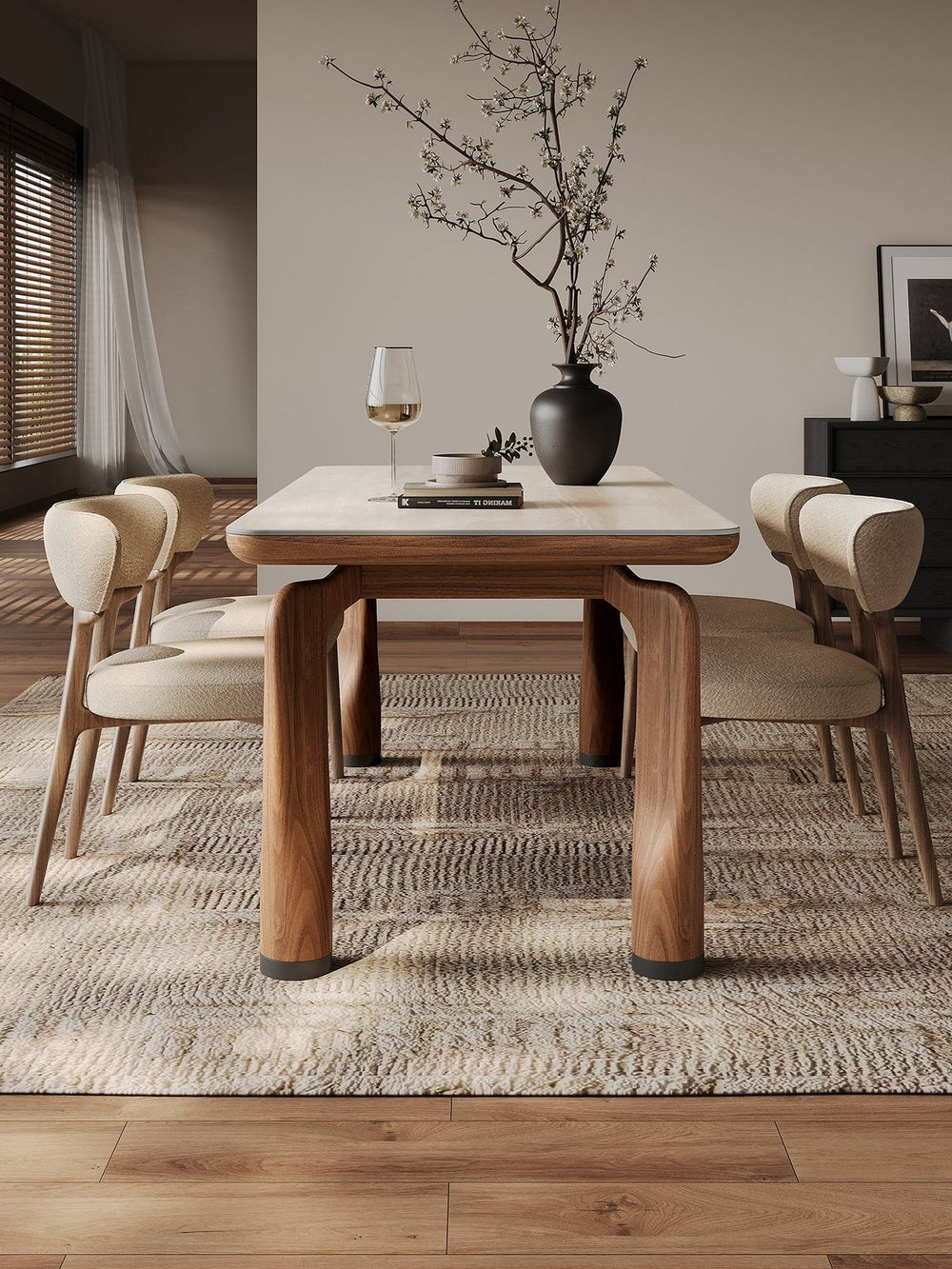 Rabito Luxury 4 seater dining table set - Wooden Bazar