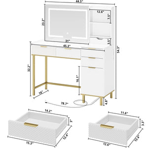 45.3" L Modern Style Vanity Desk with Mirror, LED Lights and Power Outlet  Wooden Bazar