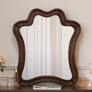 Traditional Mahogany Brown Solid Wood Vanity Set with Mirror & Stool  Wooden Bazar
