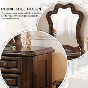 Traditional Mahogany Brown Solid Wood Vanity Set with Mirror & Stool  Wooden Bazar