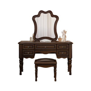 Traditional Mahogany Brown Solid Wood Vanity Set with Mirror & Stool  Wooden Bazar