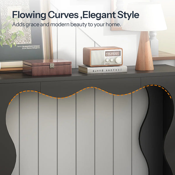 Console Table with Wavy Design for Entryway, Hallway & Living Room  Wooden Bazar