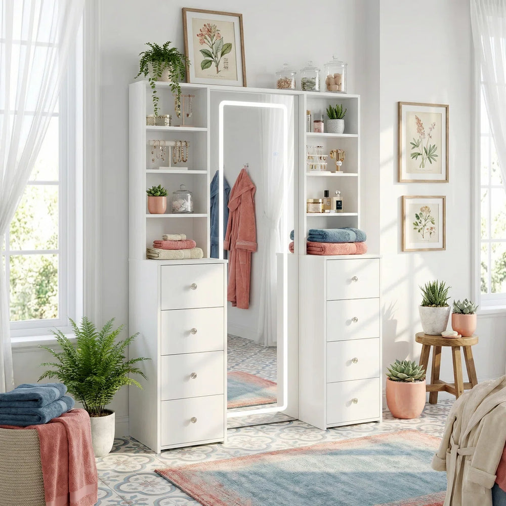 Makeup Vanity Desk with Lighted Mirror, Adjustable LED Lights & Storage  Wooden Bazar