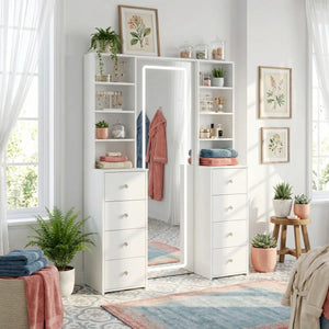 Makeup Vanity Desk with Lighted Mirror, Adjustable LED Lights & Storage  Wooden Bazar