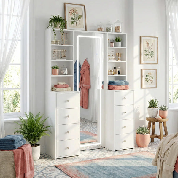 Makeup Vanity Desk with Lighted Mirror, Adjustable LED Lights & Storage  Wooden Bazar