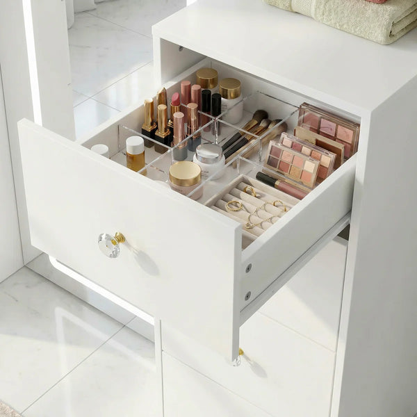Makeup Vanity Desk with Lighted Mirror, Adjustable LED Lights & Storage  Wooden Bazar