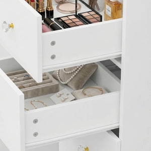 Makeup Vanity Desk with Lighted Mirror, Adjustable LED Lights & Storage  Wooden Bazar