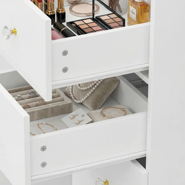 Makeup Vanity Desk with Lighted Mirror, Adjustable LED Lights & Storage  Wooden Bazar