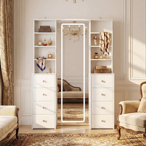 Makeup Vanity Desk with Lighted Mirror, Adjustable LED Lights & Storage  Wooden Bazar