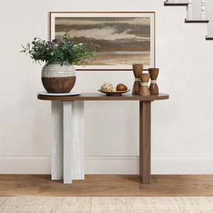 Modern Console Table with Travertine-Style Top and Walnut Finish for Entryway & Living Room  Wooden Bazar