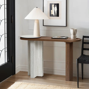 Modern Console Table with Travertine-Style Top and Walnut Finish for Entryway & Living Room  Wooden Bazar