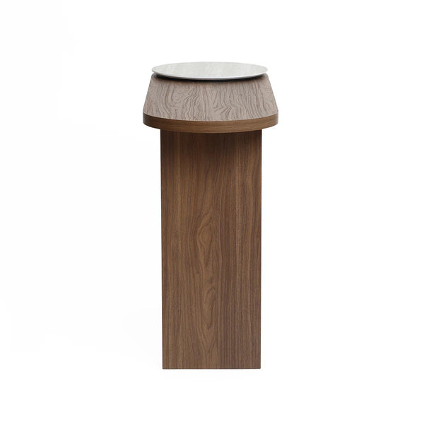 Modern Console Table with Travertine-Style Top and Walnut Finish for Entryway & Living Room  Wooden Bazar