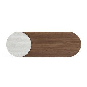 Modern Console Table with Travertine-Style Top and Walnut Finish for Entryway & Living Room  Wooden Bazar