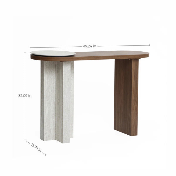 Modern Console Table with Travertine-Style Top and Walnut Finish for Entryway & Living Room  Wooden Bazar