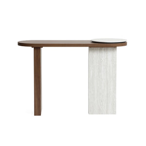 Modern Console Table with Travertine-Style Top and Walnut Finish for Entryway & Living Room  Wooden Bazar