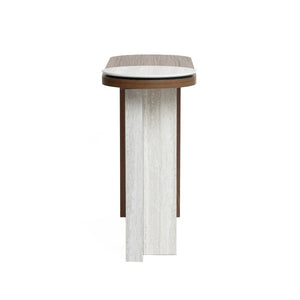 Modern Console Table with Travertine-Style Top and Walnut Finish for Entryway & Living Room  Wooden Bazar