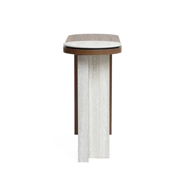 Modern Console Table with Travertine-Style Top and Walnut Finish for Entryway & Living Room  Wooden Bazar