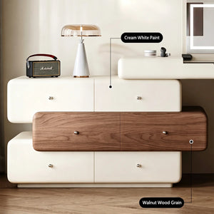 47.2" Modern Cream White Vanity Desk with LED Mirror, Walnut Drawers, Makeup Storage Vanity  Wooden Bazar