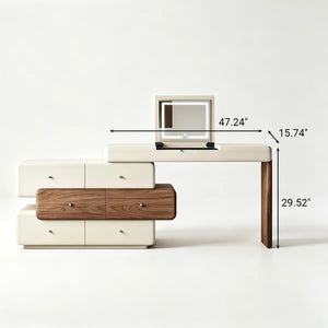47.2" Modern Cream White Vanity Desk with LED Mirror, Walnut Drawers, Makeup Storage Vanity  Wooden Bazar