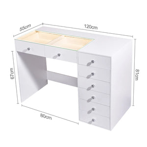 47'' Makeup Vanity Desk With Mirror Led Lights Rgb  Wooden Bazar