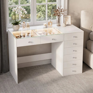 47'' Makeup Vanity Desk with Lights LED RGB  Wooden Bazar