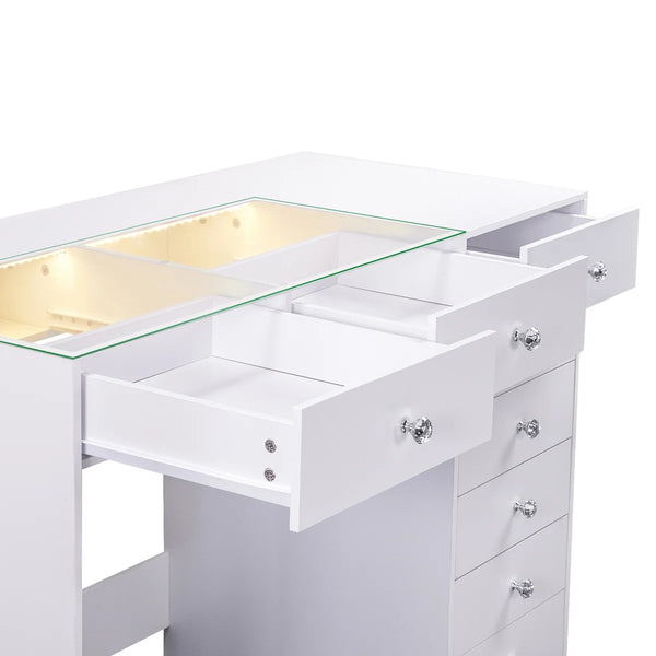 47'' Makeup Vanity Desk with Lights LED RGB  Wooden Bazar
