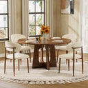Hevals Round Wooden Dining Table with Linen Dining Chair