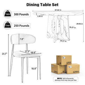 Hevals Round Wooden Dining Table with Linen Dining Chair