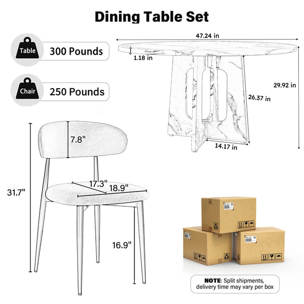 Hevals Round Wooden Dining Table with Linen Dining Chair