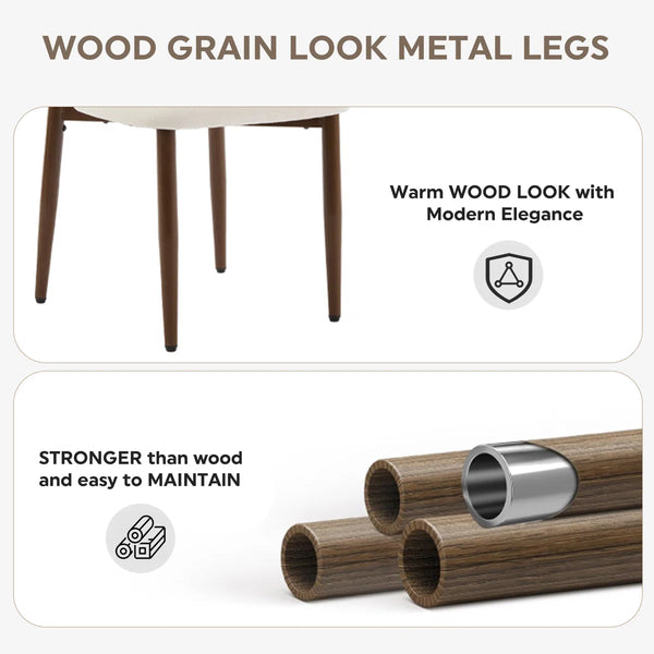 Hevals Round Wooden Dining Table with Linen Dining Chair
