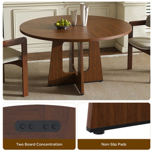 Round Farmhouse Dining Set, Wooden Dining Table with Linen Dining Chair for 4 for Small Space