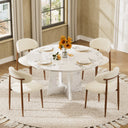 Hevals Round Wooden Dining Table with Linen Dining Chair