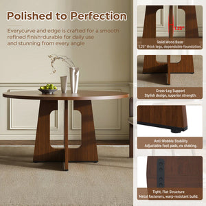 Round Dining Table and 4 T-Shape Upholstered Chairs Set - Wooden Bazar