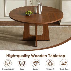 Round Dining Table and 4 T-Shape Upholstered Chairs Set - Wooden Bazar