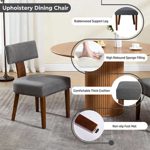 Round Dining Table and 4 T-Shape Upholstered Chairs Set - Wooden Bazar