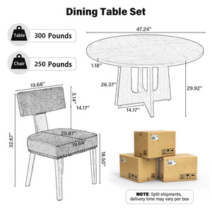 Round Dining Table and 4 T-Shape Upholstered Chairs Set - Wooden Bazar