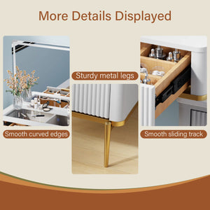 48" Vanity Desk With Hd Lighted Mirror & Glass Top  Wooden Bazar