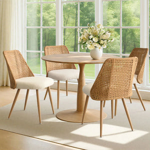 4 Seater Dining Table Sets With Round Table & 4 Upholstered Boucle Chairs