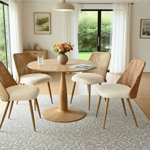 4 Seater Dining Table Sets With Round Table & 4 Upholstered Boucle Chairs